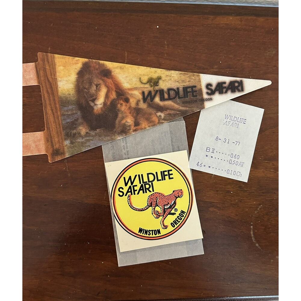 Wild Life Safari Winston Oregon Vintage Ephemera Pennant & Sticker 1970s
